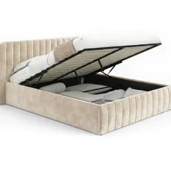 Lit coffre double ALBA avec tête de lit et sommier 140 x 190 cm velours beige>IDMarket Discount