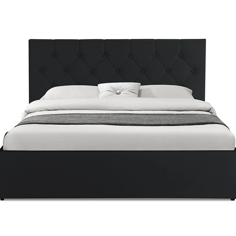 IDMarket Lit coffre double AUSTIN avec tête de lit et sommier 140 x 190 cm PVC noir* Lit Coffre