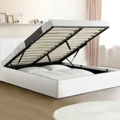 Lit coffre double AUSTIN avec tête de lit et sommier 140 x 190 cm PVC blanc>IDMarket Hot