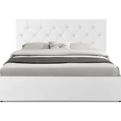 Lit coffre double AUSTIN avec tête de lit et sommier 140 x 190 cm PVC blanc><noscript><img data-lazyloaded=