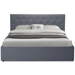 IDMarket Lit coffre double AUSTIN avec tête de lit et sommier 160 x 200 cm PVC gris* Lit Avec Rangement