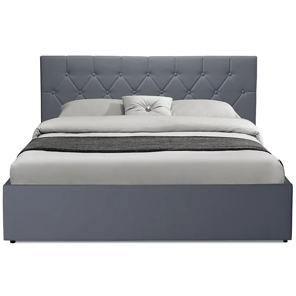 IDMarket Lit coffre double AUSTIN avec tête de lit et sommier 160 x 200 cm PVC gris* Lit Avec Rangement