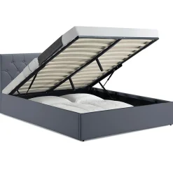 IDMarket Lit coffre double AUSTIN avec tête de lit et sommier 160 x 200 cm PVC gris* Lit Avec Rangement