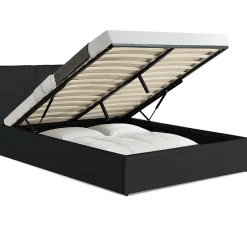 IDMarket Lit coffre double AUSTIN avec tête de lit et sommier 160 x 200 cm PVC noir* Lit Avec Rangement