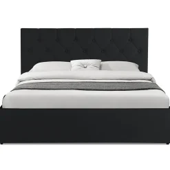 IDMarket Lit coffre double AUSTIN avec tête de lit et sommier 160 x 200 cm PVC noir* Lit Avec Rangement