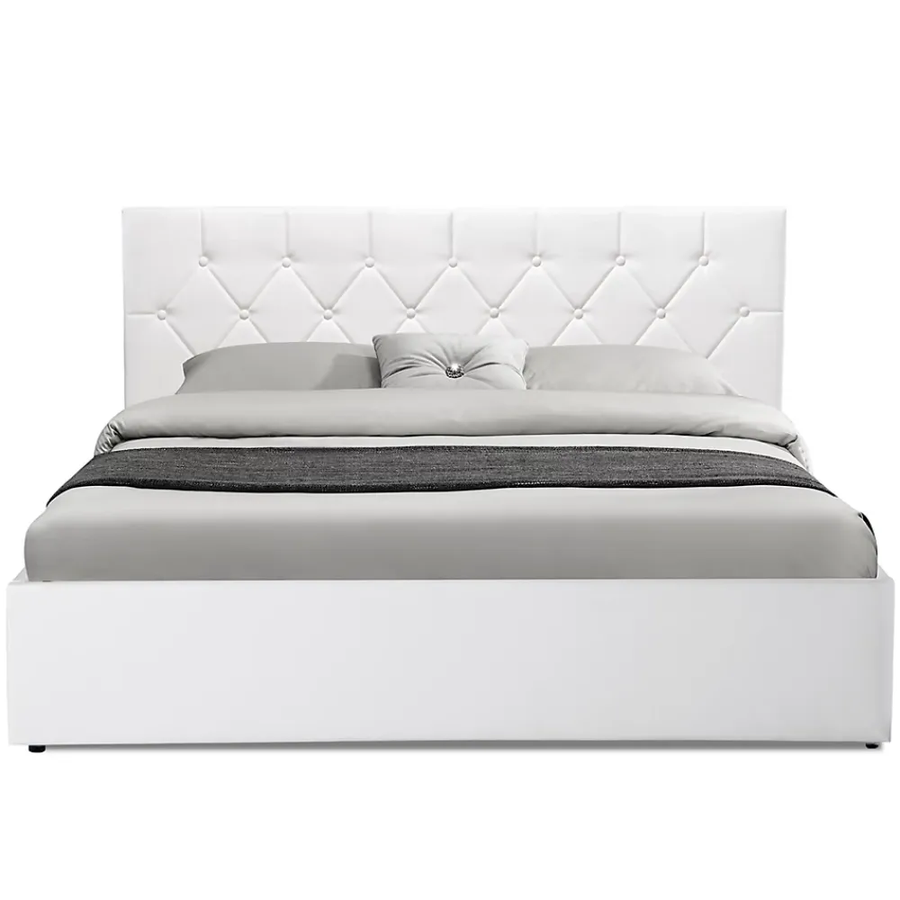 IDMarket Lit coffre double AUSTIN avec tête de lit et sommier 160 x 200 cm PVC blanc* Lit Coffre