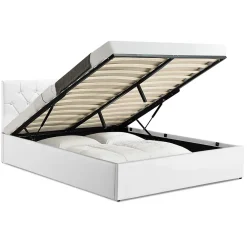 IDMarket Lit coffre double AUSTIN avec tête de lit et sommier 160 x 200 cm PVC blanc* Lit Coffre