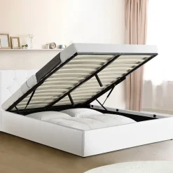IDMarket Lit coffre double AUSTIN avec tête de lit et sommier 160 x 200 cm PVC blanc* Lit Coffre