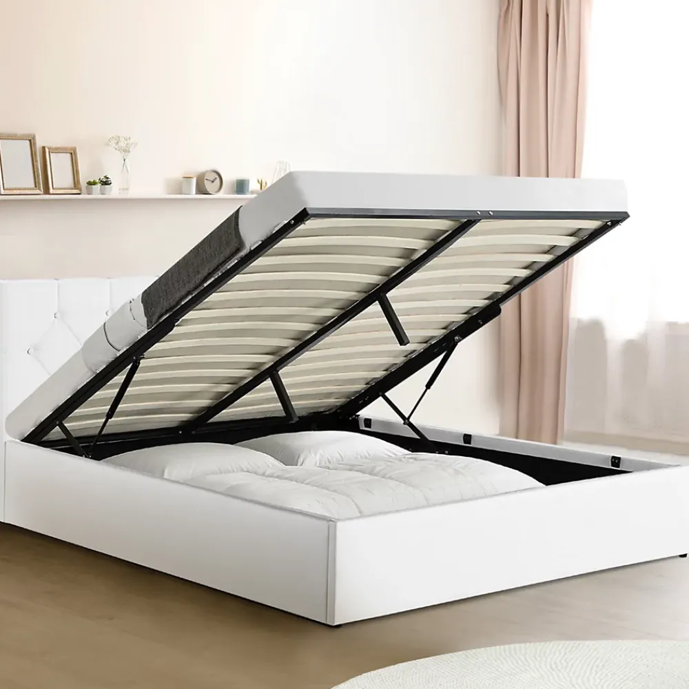 IDMarket Lit coffre double AUSTIN avec tête de lit et sommier 160 x 200 cm PVC blanc* Lit Coffre