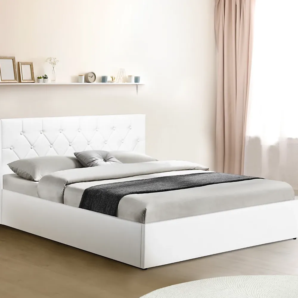 IDMarket Lit coffre double AUSTIN avec tête de lit et sommier 160 x 200 cm PVC blanc* Lit Coffre