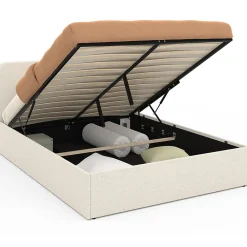 Lit coffre double BRADFORD avec tête de lit et sommier 140 x 190 cm tissu bouclette>IDMarket