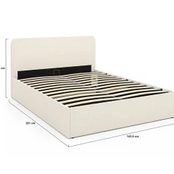 Lit coffre double BRADFORD avec tête de lit et sommier 140 x 190 cm tissu bouclette><noscript><img width=