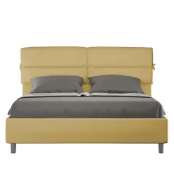 Ityhome Lit coffre double capitonné 160x200 en microfibre ocre Nandy* Lit Double