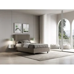 Ityhome Lit coffre double capitonné 160x200 en microfibre ocre Nandy* Lit Double