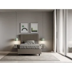 Ityhome Lit coffre double capitonné 160x200 en microfibre ocre Nandy* Lit Double