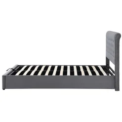 Okwish Lit Coffre Double Capitonné 180x200 cm, Vérin Hydraulique et Grand Espace de Rangement, Sommier Relevable - Gris, Sans Matelas* Lit Coffre