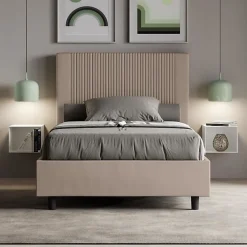 Lit coffre double capitonné 160x200 Nandy microfibre bleu><noscript><img width=