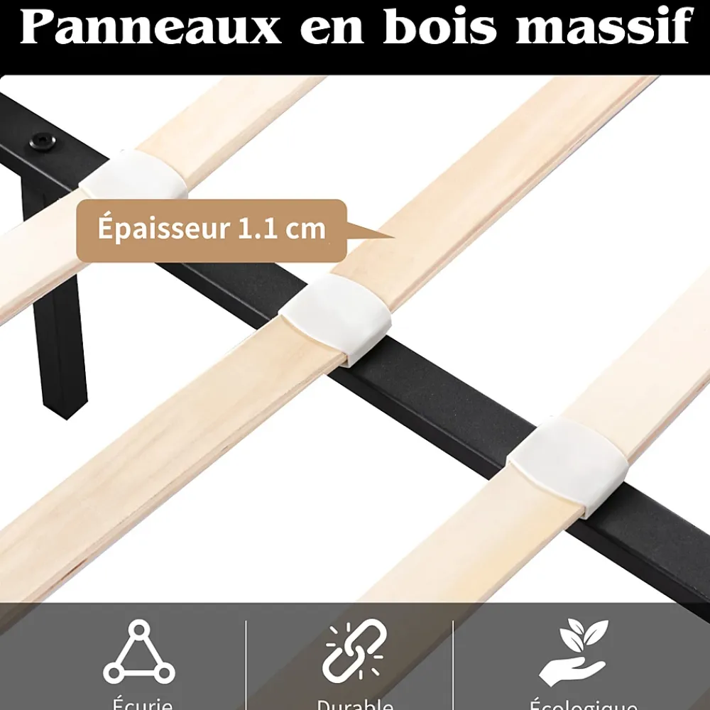 Okwish Lit Coffre Double Capitonnée 140x190 cm , avec LED, Éclairage Réglable, Rangement Sous Le Lit, PU et Bois Blanc, Sans Matelas* Lit Coffre