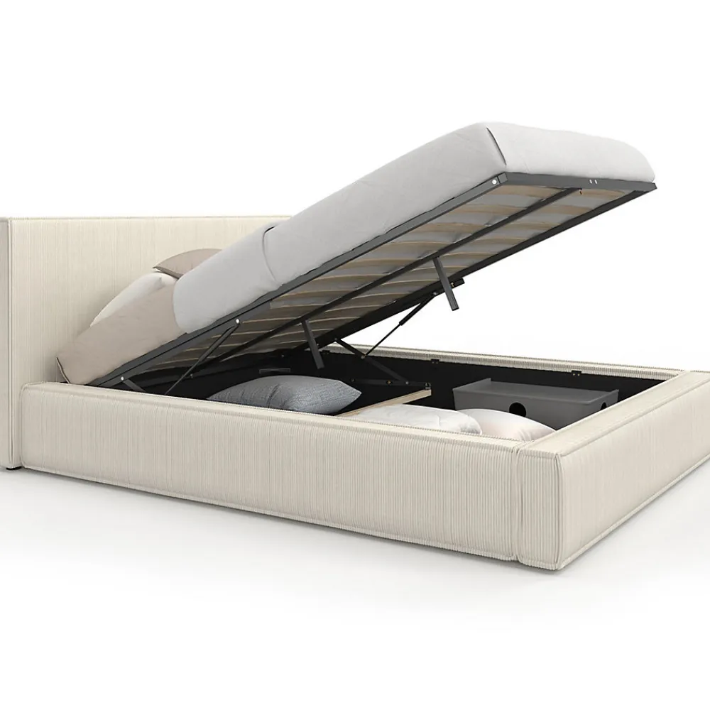 Lit coffre double JADE avec sommier 140 x 190 cm velours côtelé beige>IDMarket Hot