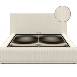 Lit coffre double JADE avec sommier 140 x 190 cm velours côtelé beige><noscript><img width=