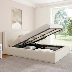 Lit coffre double JADE avec sommier 140 x 190 cm velours côtelé beige><noscript><img width=