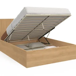 Lit coffre double JULIETTE avec tête de lit et sommier 140 x 190 cm effet lattes et bois>IDMarket New