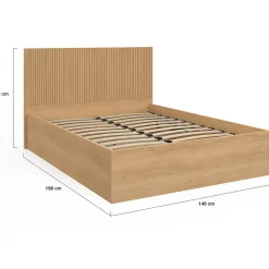 Lit coffre double JULIETTE avec tête de lit et sommier 140 x 190 cm effet lattes et bois><noscript><img width=