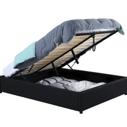 IDMarket Lit coffre double MIAMI avec sommier 140 x 190 cm PVC noir* Lit Avec Rangement