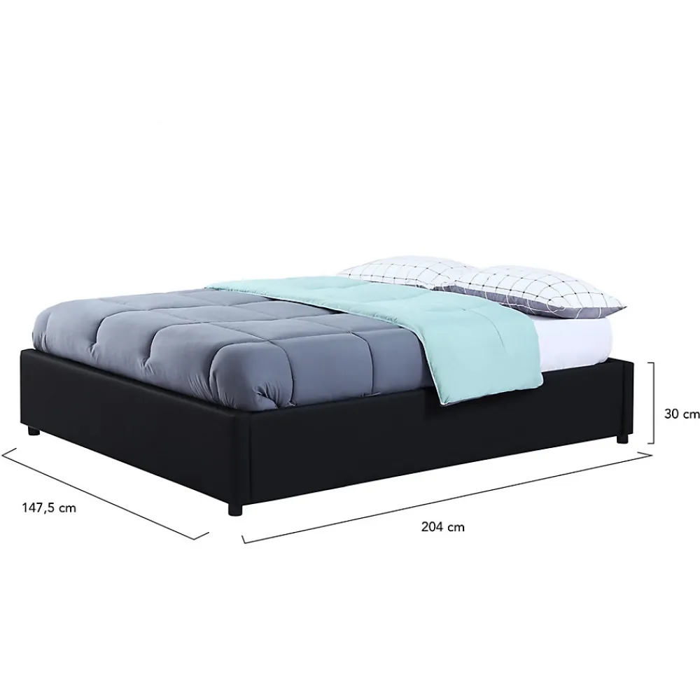 IDMarket Lit coffre double MIAMI avec sommier 140 x 190 cm PVC noir* Lit Avec Rangement