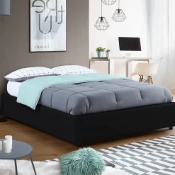 IDMarket Lit coffre double MIAMI avec sommier 140 x 190 cm PVC noir* Lit Avec Rangement