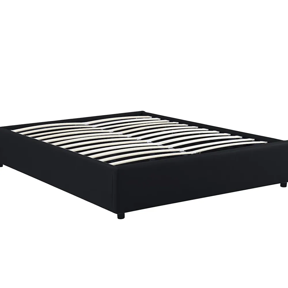 IDMarket Lit coffre double MIAMI avec sommier 140 x 190 cm PVC noir* Lit Avec Rangement