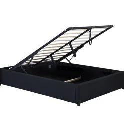 IDMarket Lit coffre double MIAMI avec sommier 140 x 190 cm PVC noir* Lit Avec Rangement