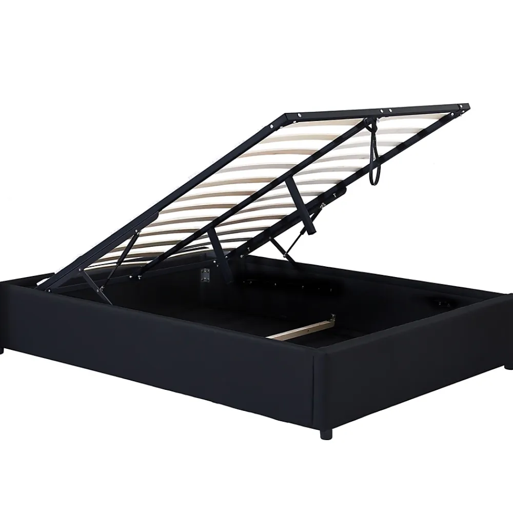 IDMarket Lit coffre double MIAMI avec sommier 140 x 190 cm PVC noir* Lit Avec Rangement