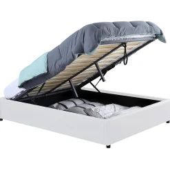 IDMarket Lit coffre double MIAMI avec sommier 160 x 200 cm PVC blanc* Lit Coffre