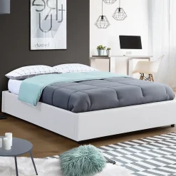 IDMarket Lit coffre double MIAMI avec sommier 160 x 200 cm PVC blanc* Lit Coffre