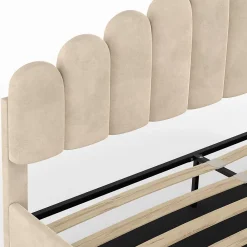 IDMarket Lit coffre double NOELIE avec tête de lit et sommier 160 x 200 cm velours beige* Lit Avec Rangement
