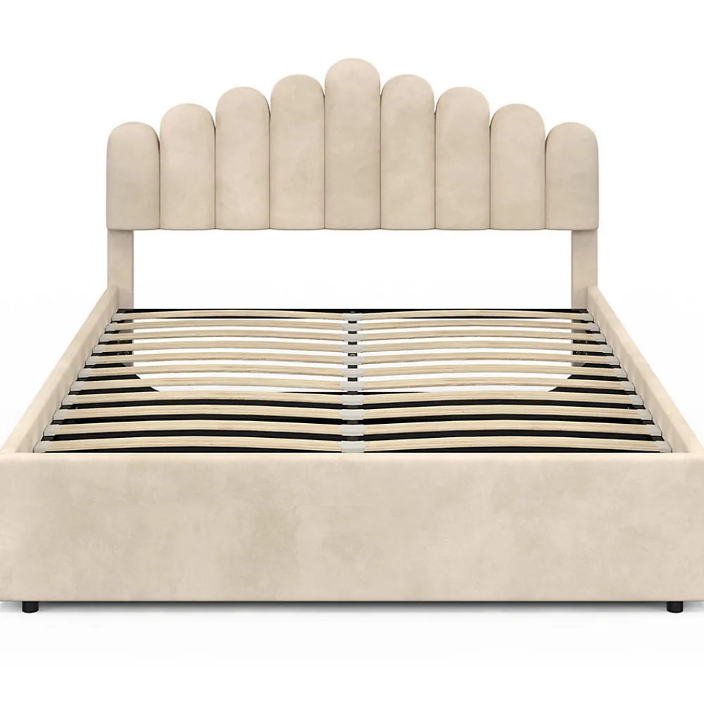 Lit coffre double NOELIE avec tête de lit et sommier 140 x 190 cm velours beige>IDMarket New