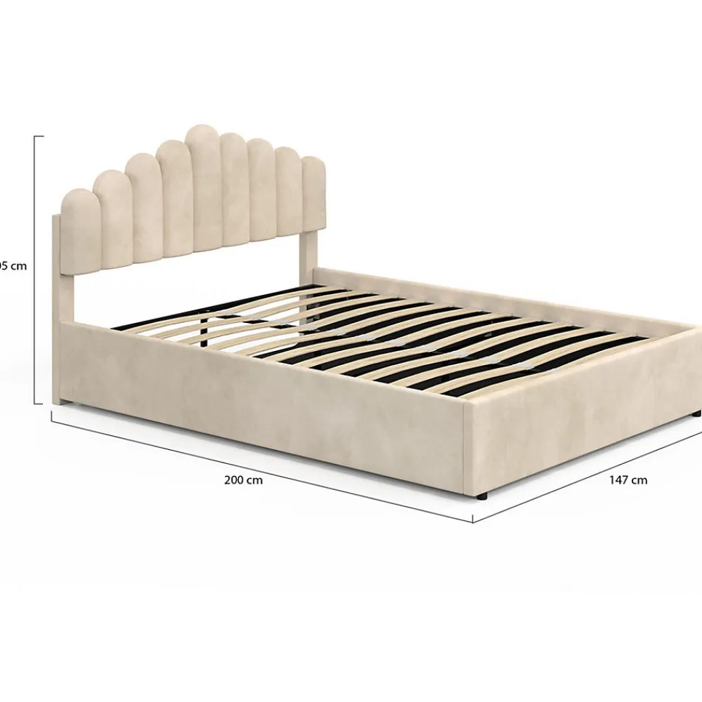 Lit coffre double NOELIE avec tête de lit et sommier 140 x 190 cm velours beige>IDMarket New