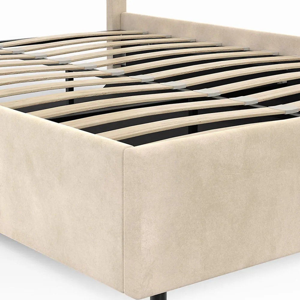 Lit coffre double NOELIE avec tête de lit et sommier 140 x 190 cm velours beige>IDMarket New