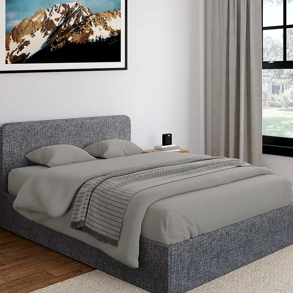 Lit coffre double NORFOLK avec tête de lit et sommier 140 x 190 cm tissu gris anthracite>IDMarket Discount