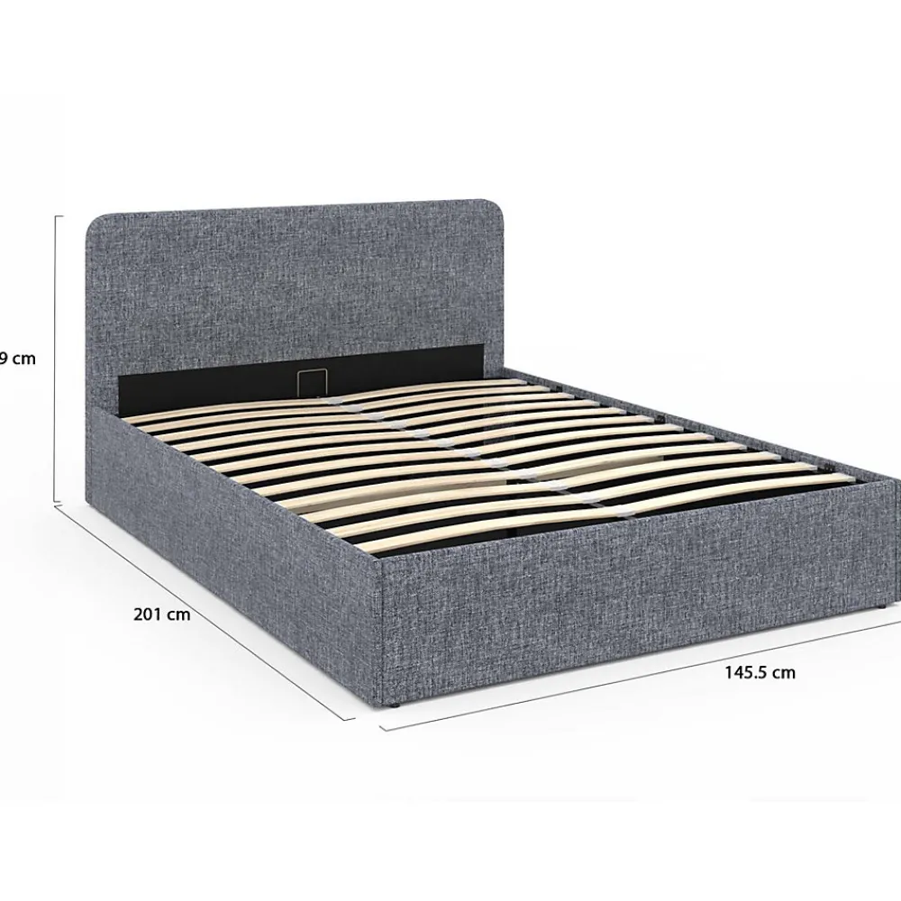 Lit coffre double NORFOLK avec tête de lit et sommier 140 x 190 cm tissu gris anthracite>IDMarket Discount