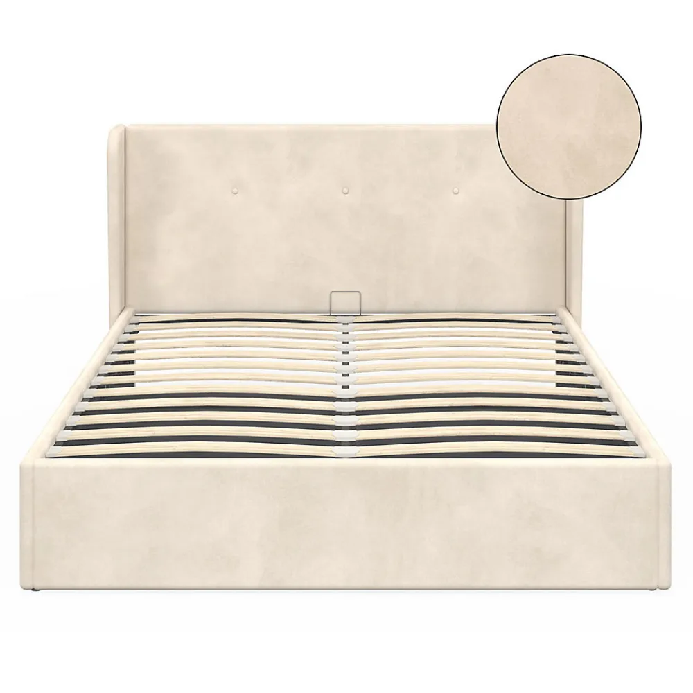 Lit coffre double OREA avec tête de lit enveloppante à oreilles et sommier 140 x 190 cm velours beige>IDMarket Hot