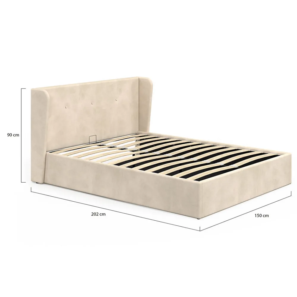 Lit coffre double OREA avec tête de lit enveloppante à oreilles et sommier 140 x 190 cm velours beige>IDMarket Hot