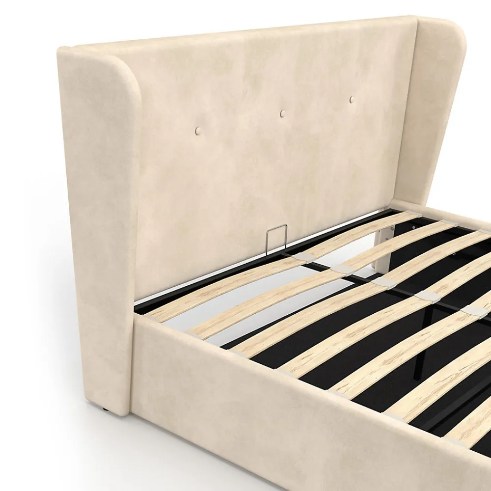 Lit coffre double OREA avec tête de lit enveloppante à oreilles et sommier 140 x 190 cm velours beige>IDMarket Hot