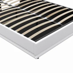 IDMarket Lit coffre double OWEN avec LED intégrées + tête de lit et sommier 140 x 190 cm PVC blanc* Lit Avec Rangement