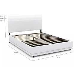 IDMarket Lit coffre double OWEN avec LED intégrées + tête de lit et sommier 140 x 190 cm PVC blanc* Lit Avec Rangement