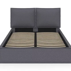 IDMarket Lit coffre double PILOU avec tête de lit oreiller et sommier 140 x 190 cm tissu gris anthracite* Lit Avec Rangement