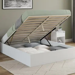 IDMarket Lit coffre double SANDSIDE avec sommier 160 x 200 cm blanc* Lit Avec Rangement