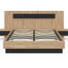 IDMarket Lit coffre double SANTA avec tête de lit + tables de chevets intégrées et sommier 140 x 190 cm bois et noir* Lit Avec Rangement
