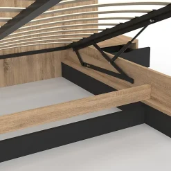 IDMarket Lit coffre double SANTA avec tête de lit + tables de chevet intégrées et sommier 160 x 200 cm bois et noir* Lit Avec Rangement